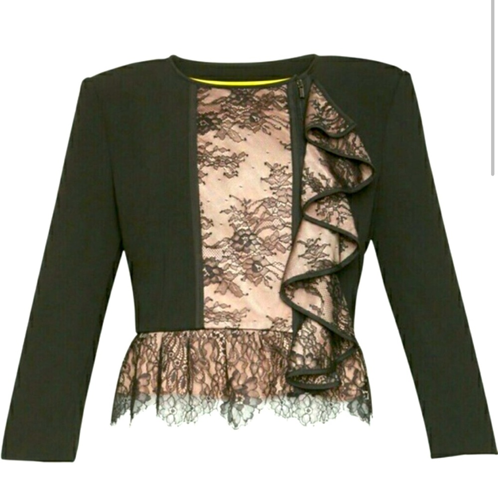 BCBG MAXAZRIA JACKET LACE DETAILS WITH RUFFLES SIZE M